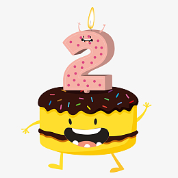 手绘矢量开心两岁生日海绵蛋糕