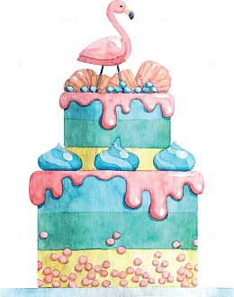 水彩手绘火烈鸟蛋糕