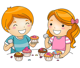 做蛋糕的小美女小帅哥