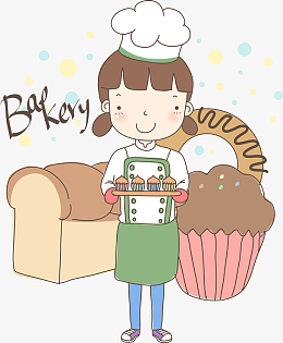 水彩做蛋糕的女孩