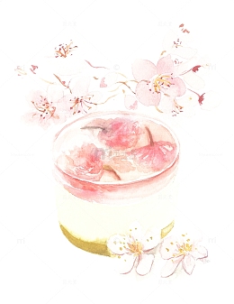 粉色小清新手绘圆型樱花蛋糕免扣