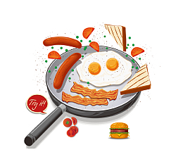卡通平底锅美食插画免抠