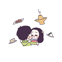 卡通害羞亲吻的情侣素材