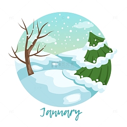 冬天雪景一年四季风景变化矢量元