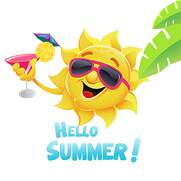 hellosummer卡通太阳夏日矢量图