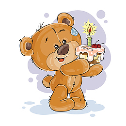 点燃生日蛋糕的小熊