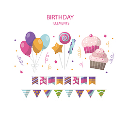 棒棒糖飘带蛋糕生日元素
