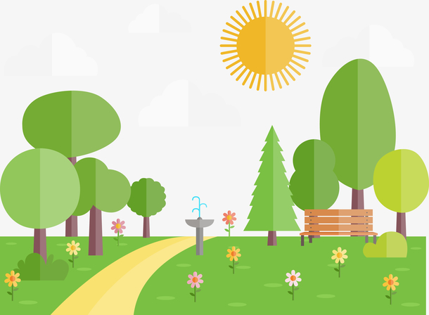 扁平化春季风景矢量图