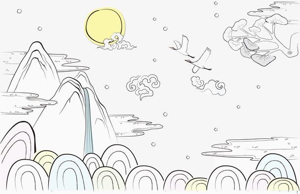 淡色中国风淡雅清新山水画