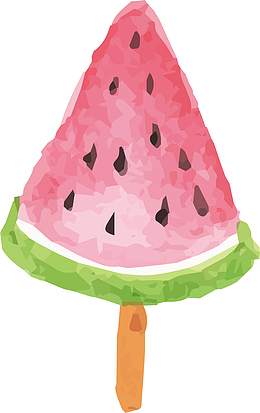 清凉夏日小元素手绘水彩西瓜矢量