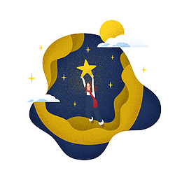 卡通手绘唯美星空插画