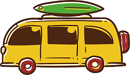 清凉夏日手绘旅游车矢量素材