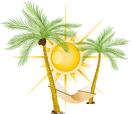 太阳底下椰树吊床矢量图