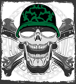带军绿色头盔的骷髅头
