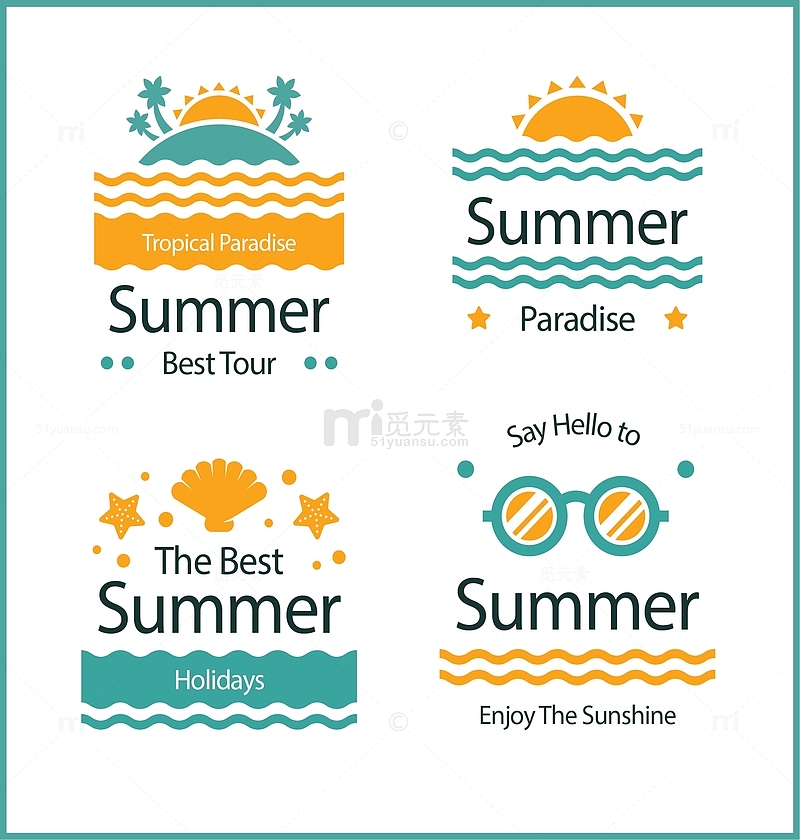4款创意夏季假期艺术字标签矢量