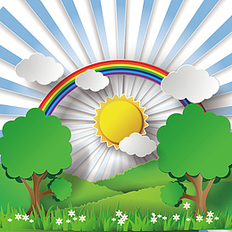 卡通手绘折纸设计彩虹太阳