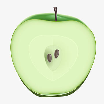 手绘扁平切开对半青苹果