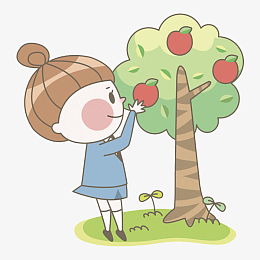 卡通摘苹果的女孩免抠图