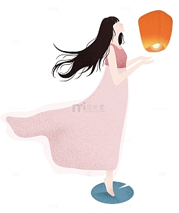 夏日夜晚女孩放河灯