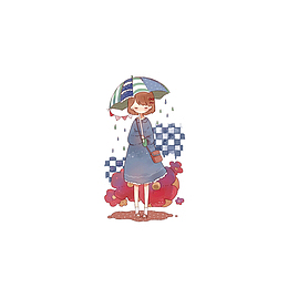 手绘下雨天小女孩