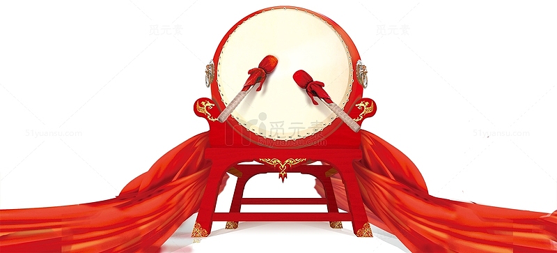 中国风红色的飘带打鼓