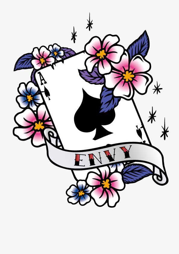花朵和扑克牌手绘图