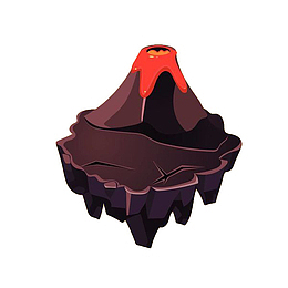 手绘漂浮火山