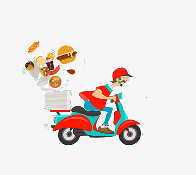 卡通手绘送外卖插画