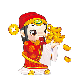 矢量手绘金元宝财神