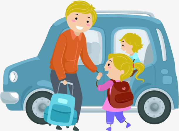 爸爸送女儿上学