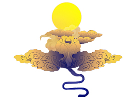 卡通祥云望月海报装饰