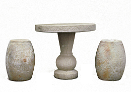 清新休闲石头圆台桌免抠