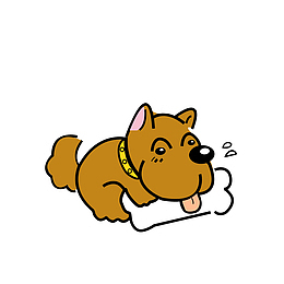 卡通舔着骨头的小狗素材