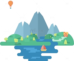 扁平清新大山小屋