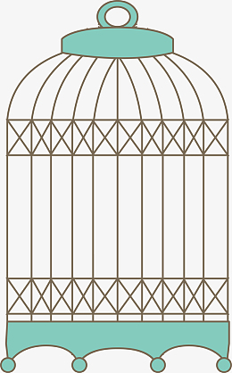 漂浮绿色花纹枝条和鸟笼