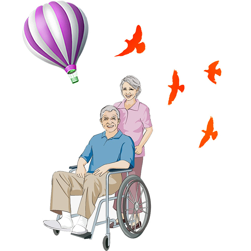卡通坐在轮椅上散心的老年人