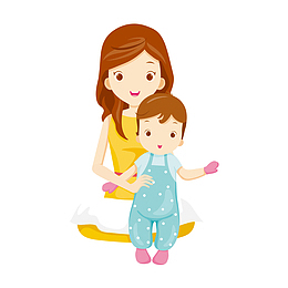 坐着带着孩子的妈妈