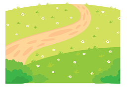 春天小清新卡通绿色开花草坪弯曲