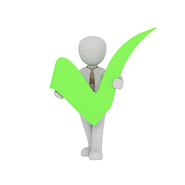 戴领带抱着绿色打钩符号的小人素