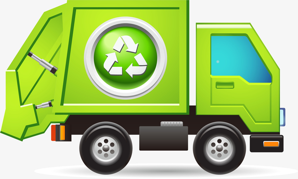 手绘绿色循环垃圾汽车