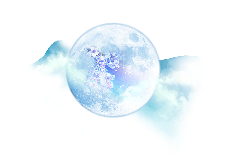 手绘创意蓝色月亮