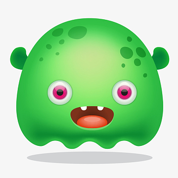 手绘卡通可爱绿色小怪物设计素材