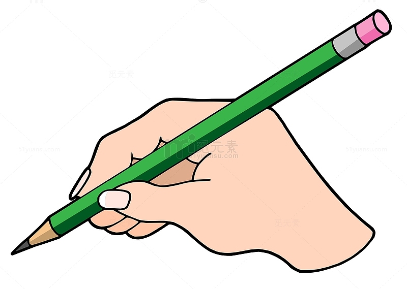 手拿绿色铅笔