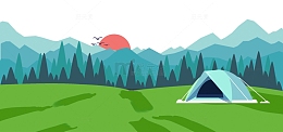 手绘创意绿色户外风景露营