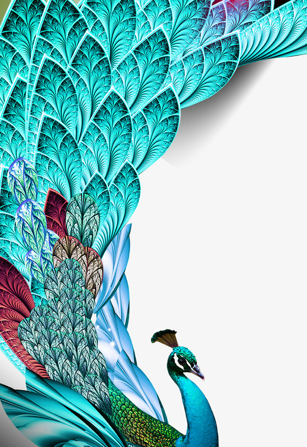 绿色清新孔雀装饰图案免抠素材免费下载_觅元素51yuansu.com