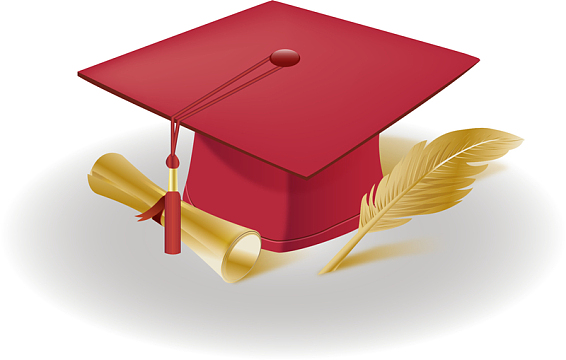 毕业季卡通红色博士帽