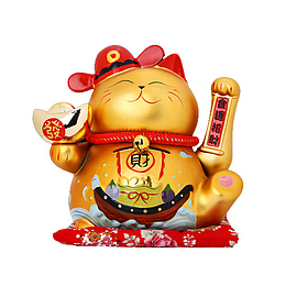 红色垫子金色招财猫