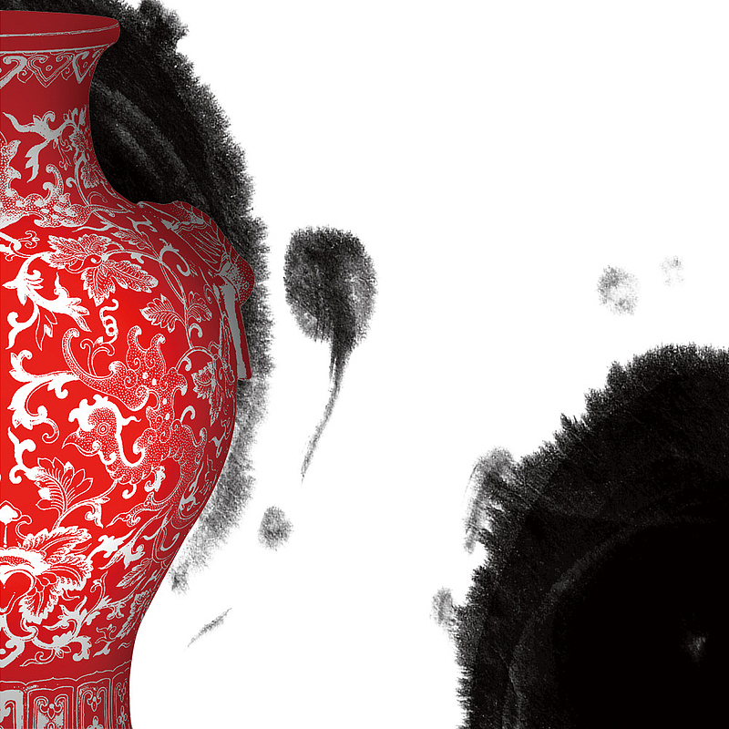 中国风红色青花瓷包装装饰