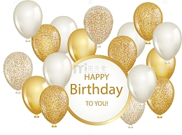 矢量手绘金色和白色的气球