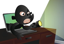 卡通插图手电照亮的小偷